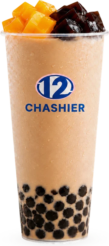 Triple Fun Cha: té negro con leche, tapioca, pudding y gelatina de hierba. Tres texturas.